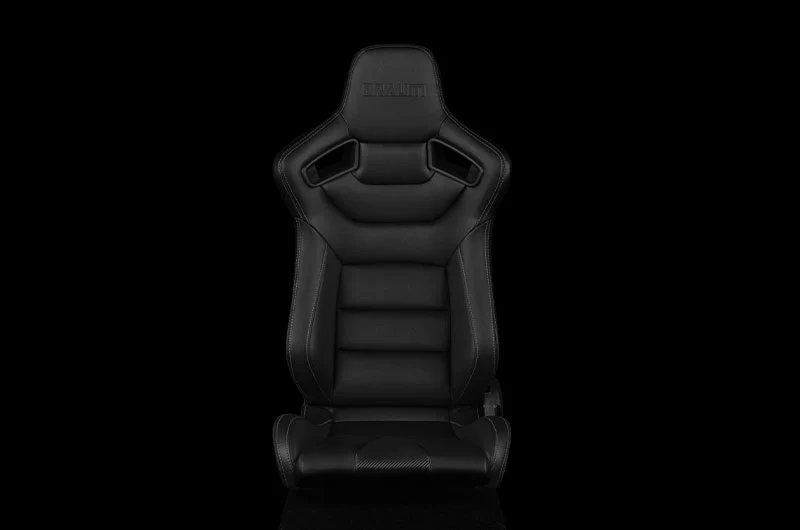 Braum Elite Series Sport Seats - Black Leatherette (White Stitching) Pair - Universal - Image 3