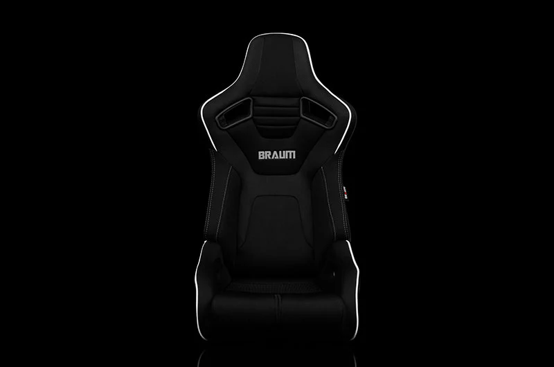Braum Elite-R Series Sport Seats - Black Polo Cloth (Grey Stitching / White Piping) Pair - Universal - Image 2