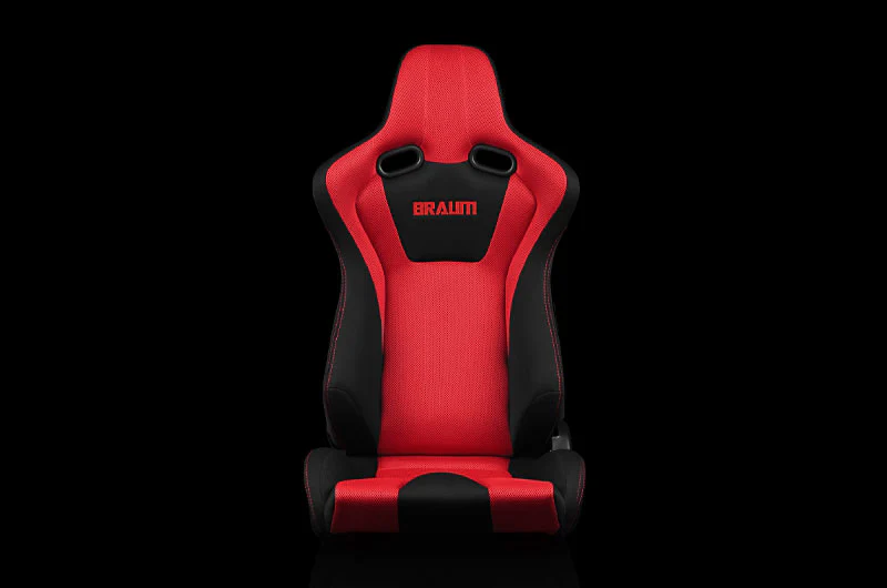 Braum Venom Series Sport Seats - Black and Red Cloth (Red Stitching) Pair - Universal - Image 2