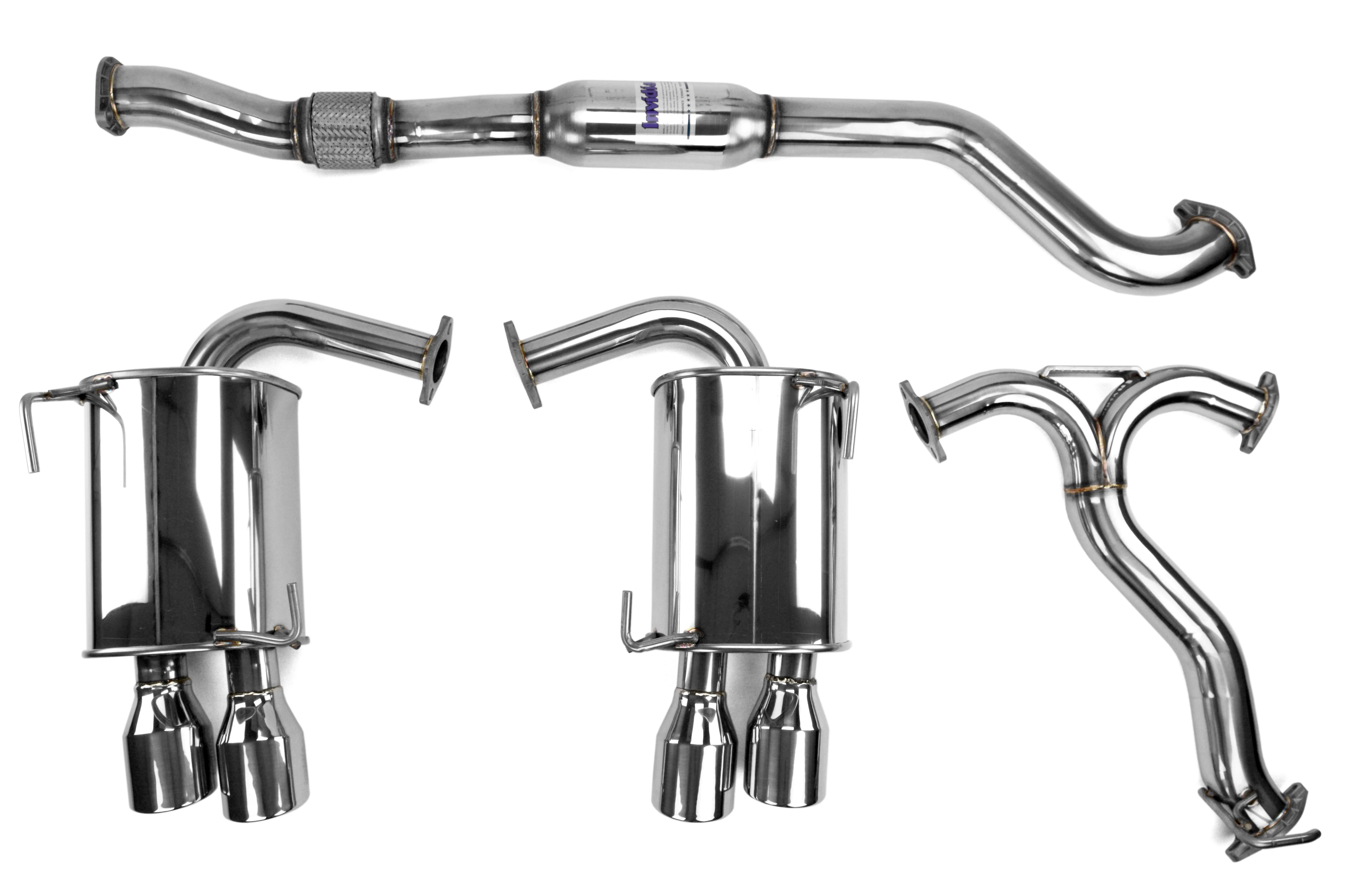 Invidia 4Dr Q300 Twin Outlet Rolled Stainless Steel Quad Tip Cat-Back Exhaust - Stainless Tips - 2015-2021 Subaru WRX / STI - Image 5