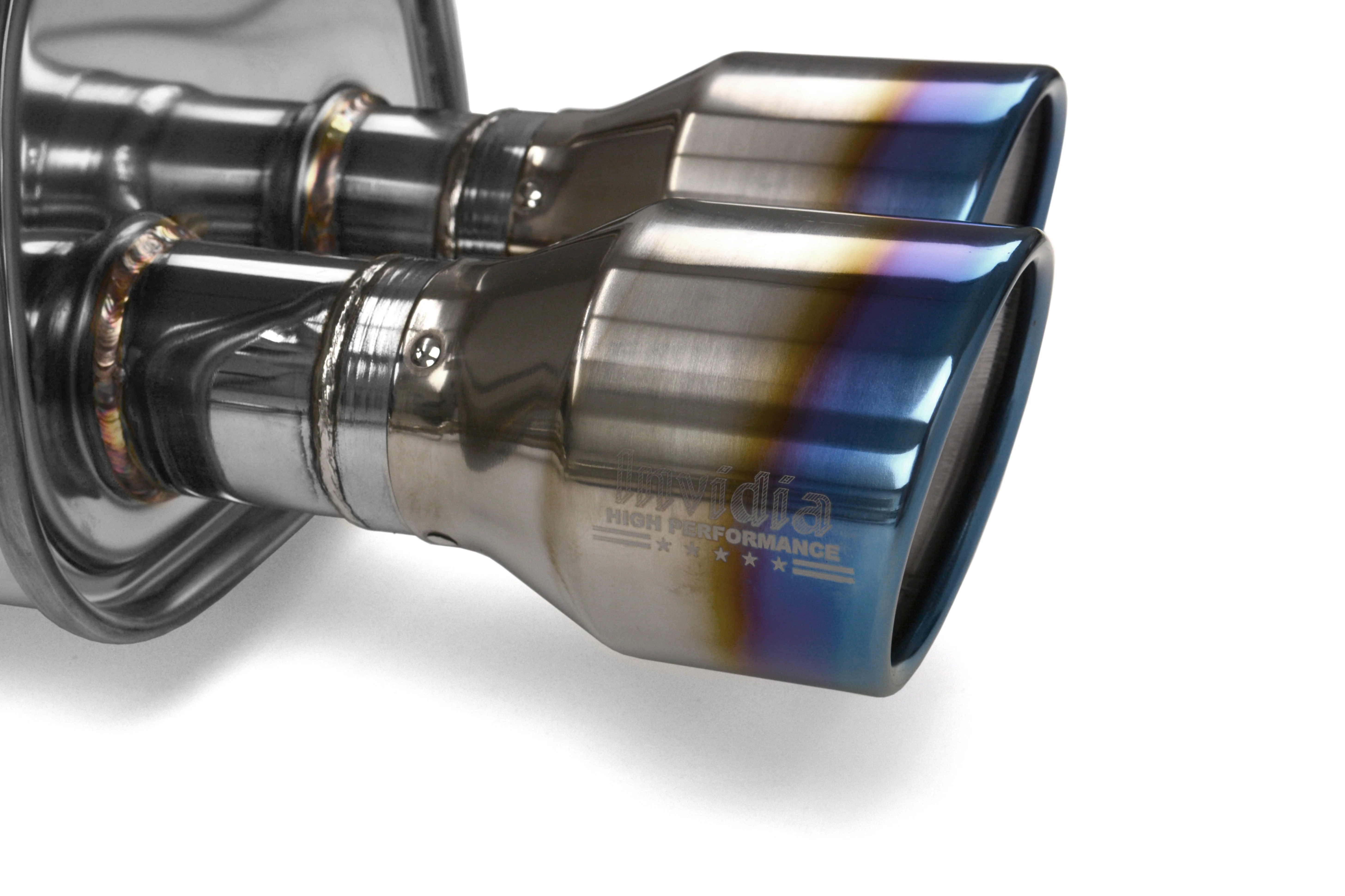 Invidia 4Dr Q300 Twin Outlet Rolled Titanium Burnt Quad Tip Cat-Back Exhaust - Titanium Tips - 2015-2021 Subaru WRX / STI - Image 4
