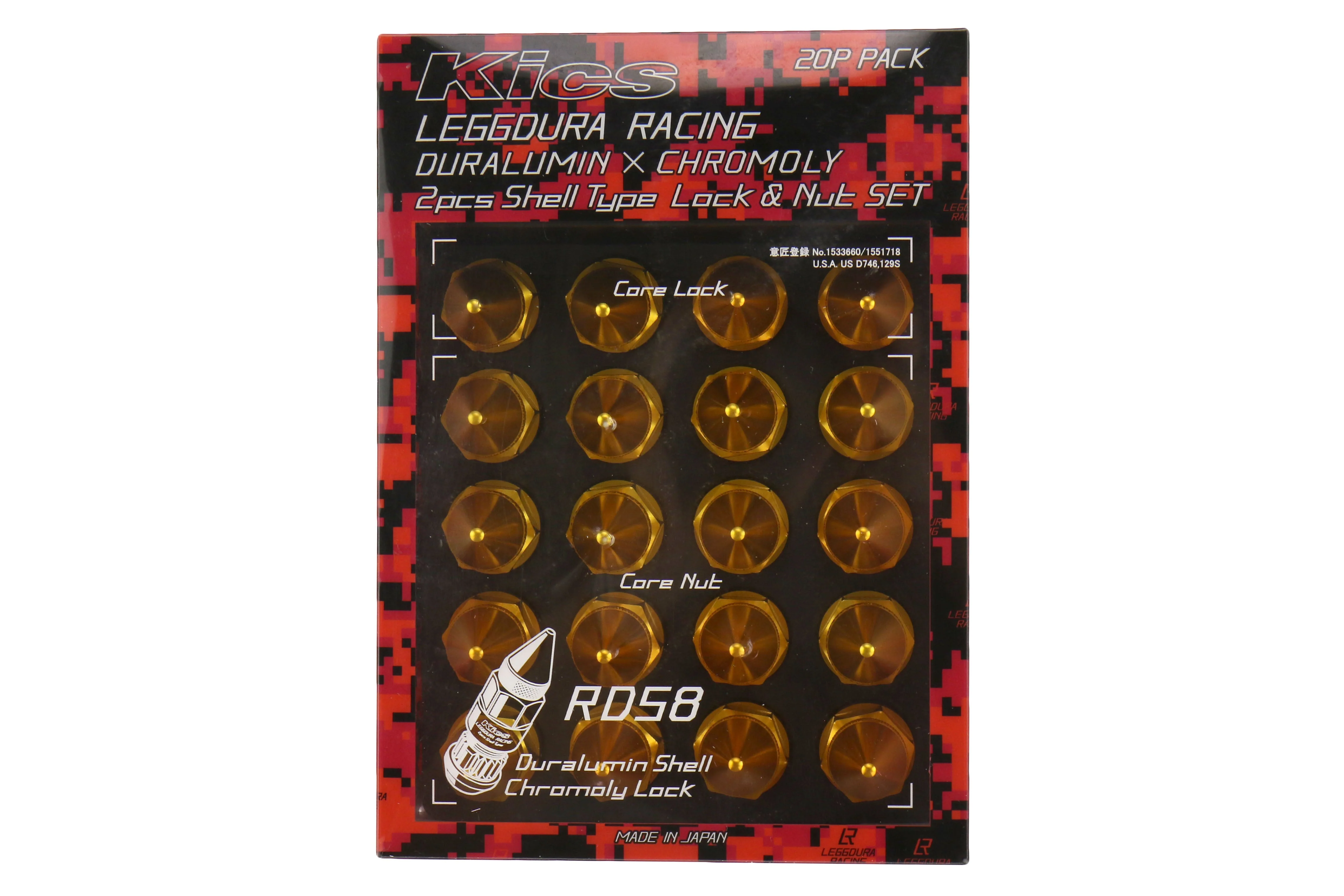 Project Kics Leggdura Racing Dangan Shell Type Lug Nut and Lock Set M12X1.25 Gold - Universal - Image 7